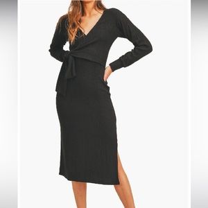 LUSH long sleeve ribbed wrap dress